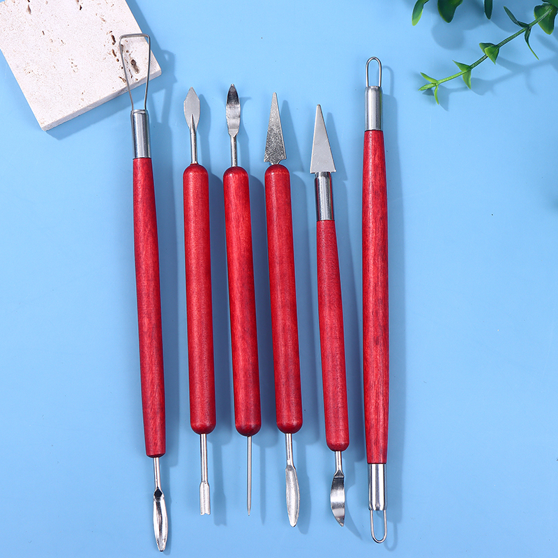Polymer Clay Set - 6Pcs/Sets Red Wood Handle Double-Sided Carving
