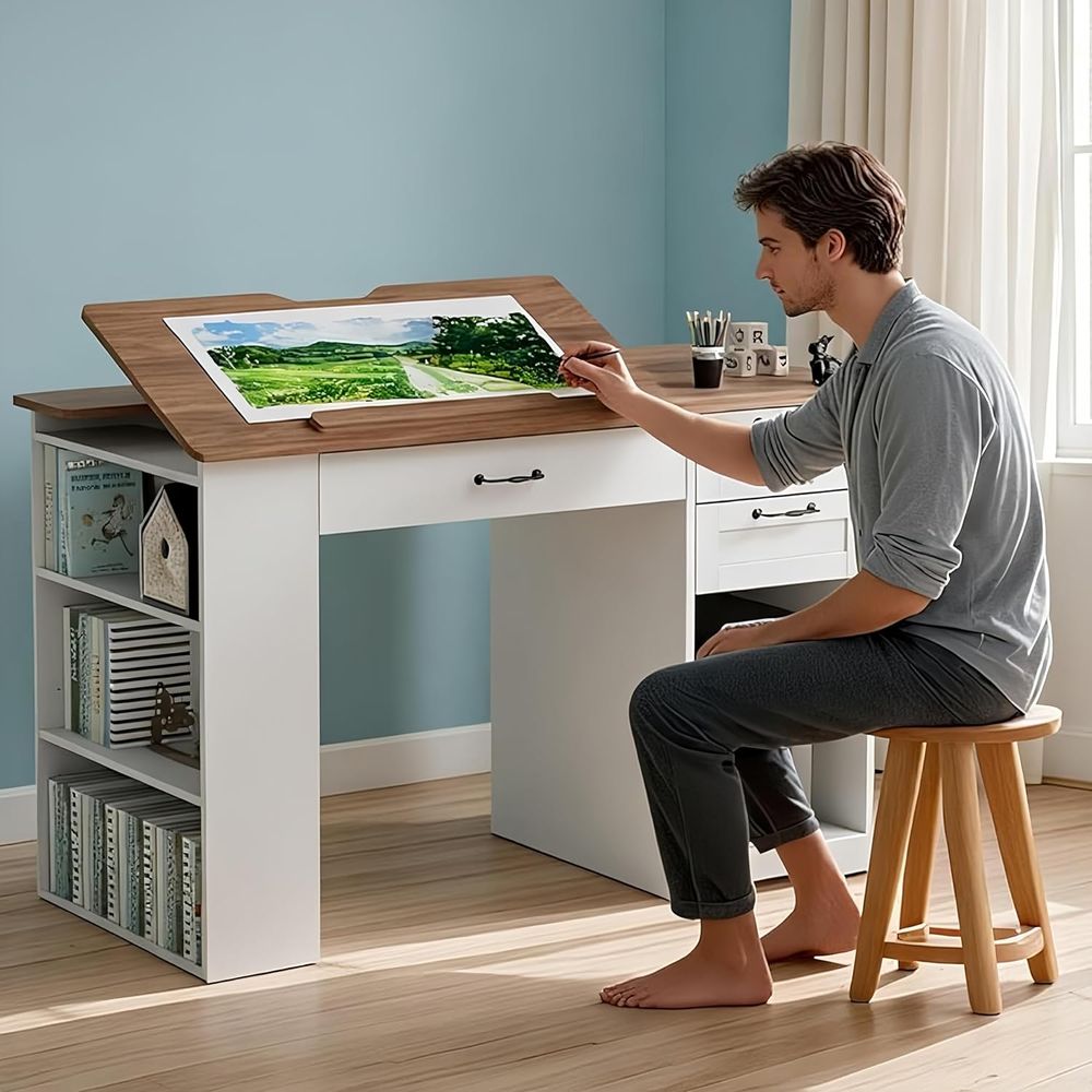 Art & Craft On Wild Animals For Preschoolers - Adjustable Desk with Storage and Open