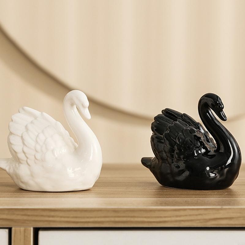Art Craft Duck - Q22B Elegant Black White Ceramic Duck
