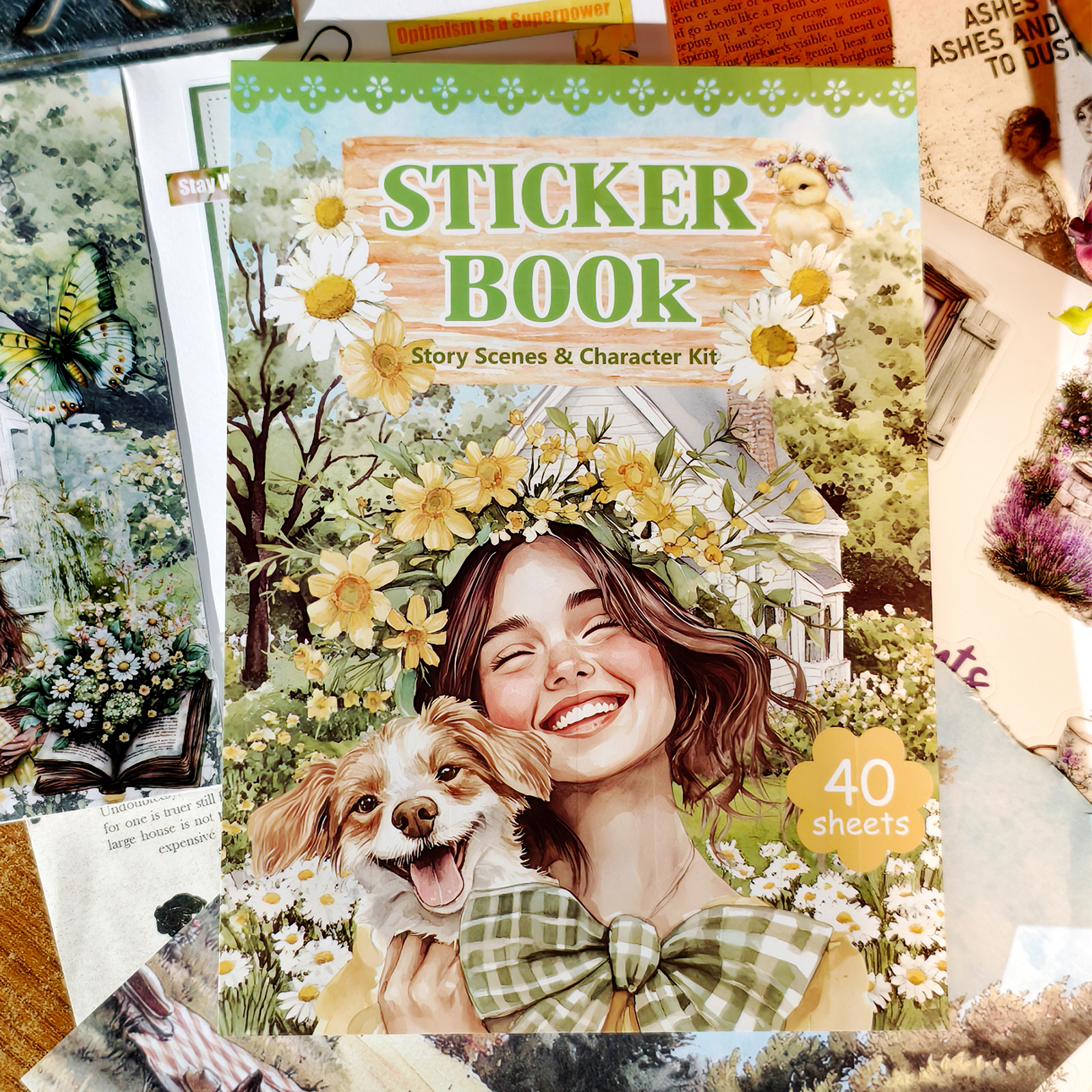 Art Craft Paper - 40 Sheets Scrapbook Stickers Vintage Flowers