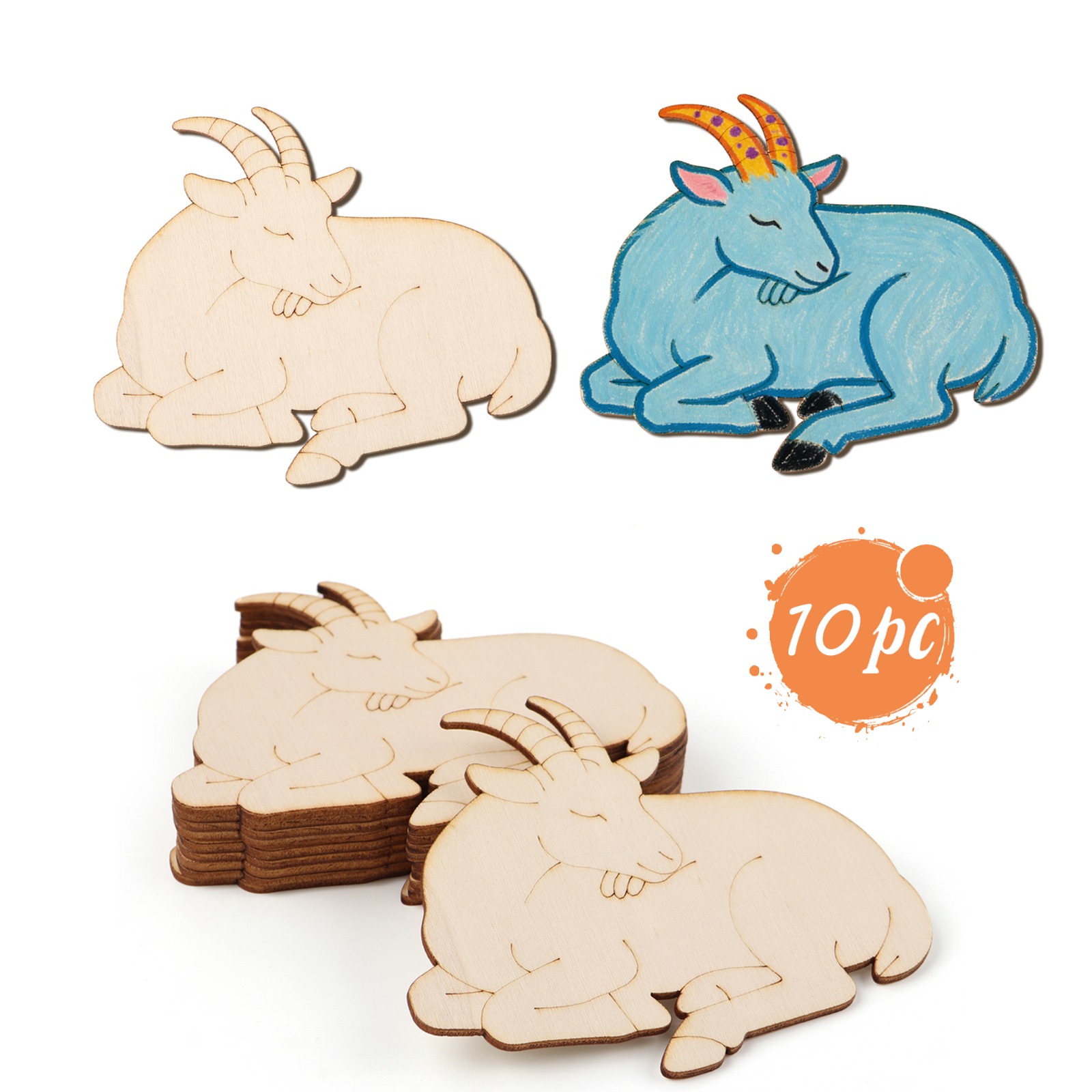 Art & Craft On Wild Animals For Preschoolers - 10pcs/set Unfinished Wood Sheep Animal Ornaments
