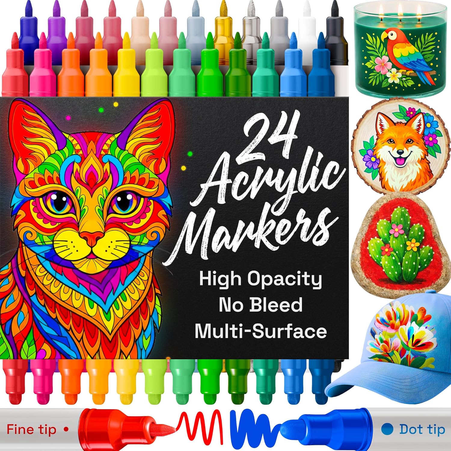 24 Dual-Tip Acrylic Paint Mark - Art Craft Ideas For Kids 评论和价格