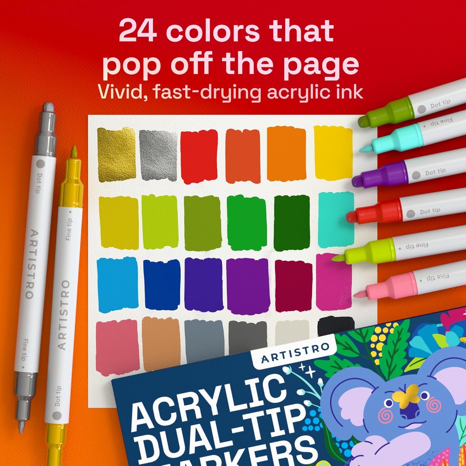 24 Dual-Tip Acrylic Paint Mark - Art Craft Ideas For Kids 评论和价格