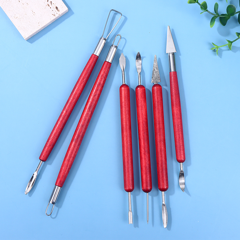 6Pcs/Sets Red Wood Handle Doub - Polymer Clay Set 评论和价格