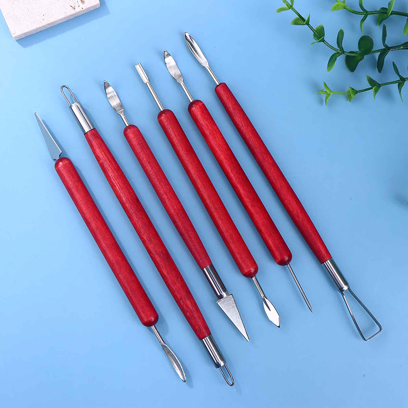 6Pcs/Sets Red Wood Handle Doub - Polymer Clay Set 评论和价格