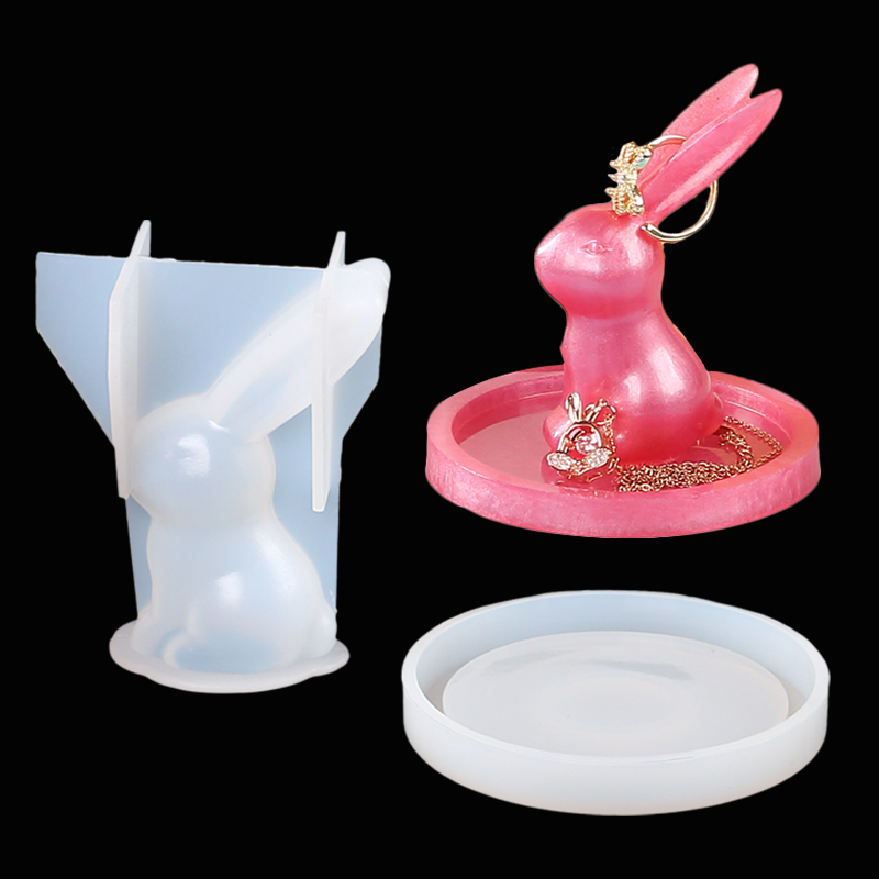 2Pcs 3D Bunny Ring Holder Sili - Art Craft Display 评论和价格